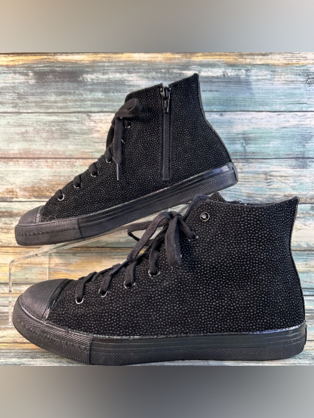 Skechers Street LA High Top Sneakers Womens 8 Black Textured Leather Tennis Shoe - Picture 4 of 14